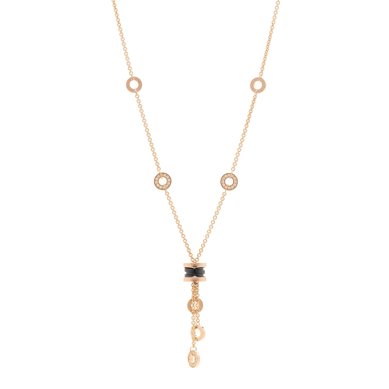 Bulgari 18K Rose Gold Diamond Black Ceramic B.Zero1 Necklace 1 of 4
