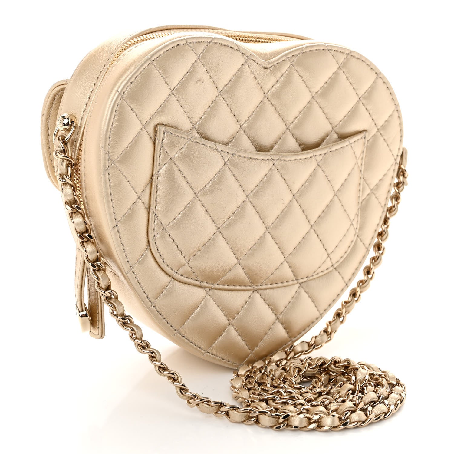 Chanel Metallic Lambskin Quilted CC In Love Heart Bag Gold 3 of 10