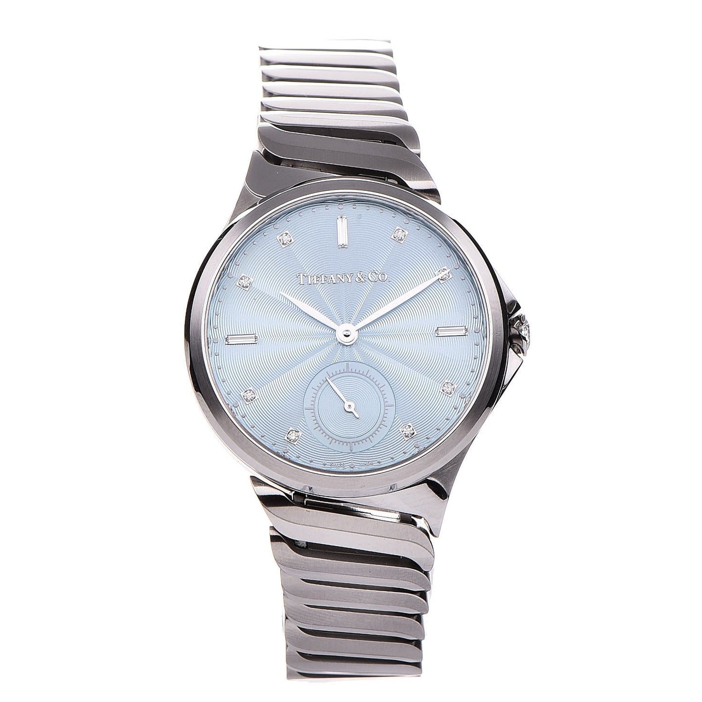 Stainless Steel Diamond 34mm Metro 3-Hand Quartz Watch Ice Blue