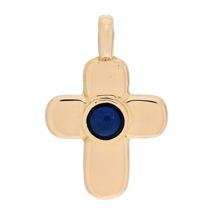Van Cleef & Arpels 18K Yellow Gold Lapis Lazuli Cross Pendant Necklace 1 of 4