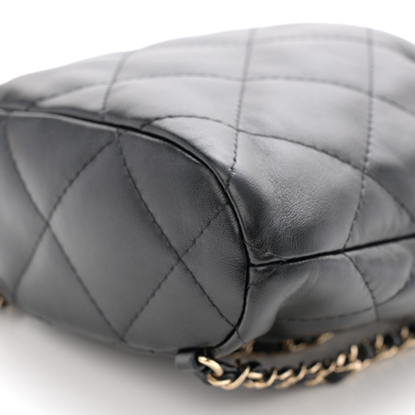 Shiny Lambskin Quilted Drawstring Backpack Black