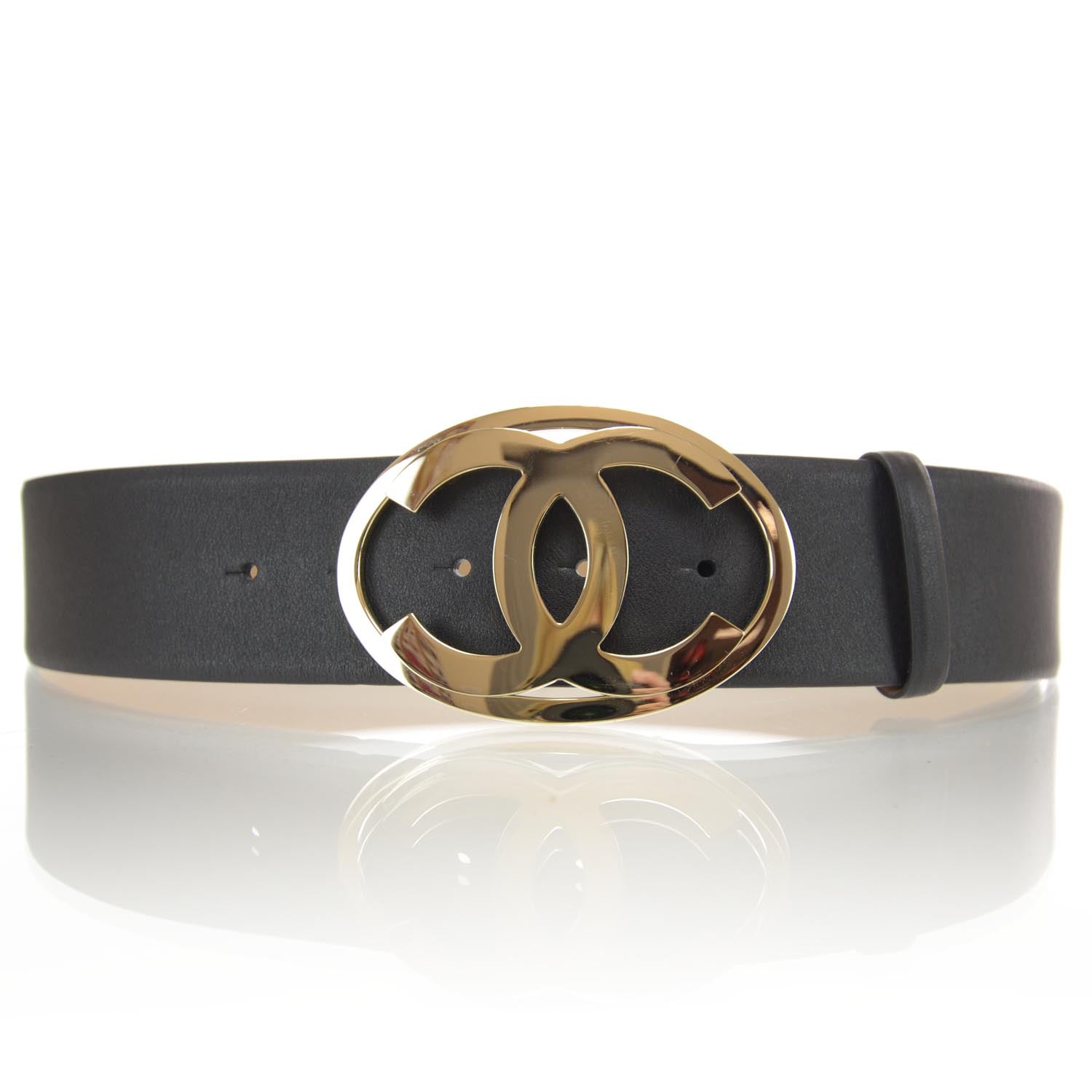 Chanel Leather CC Logo Belt 90 36 Black 1 of 7