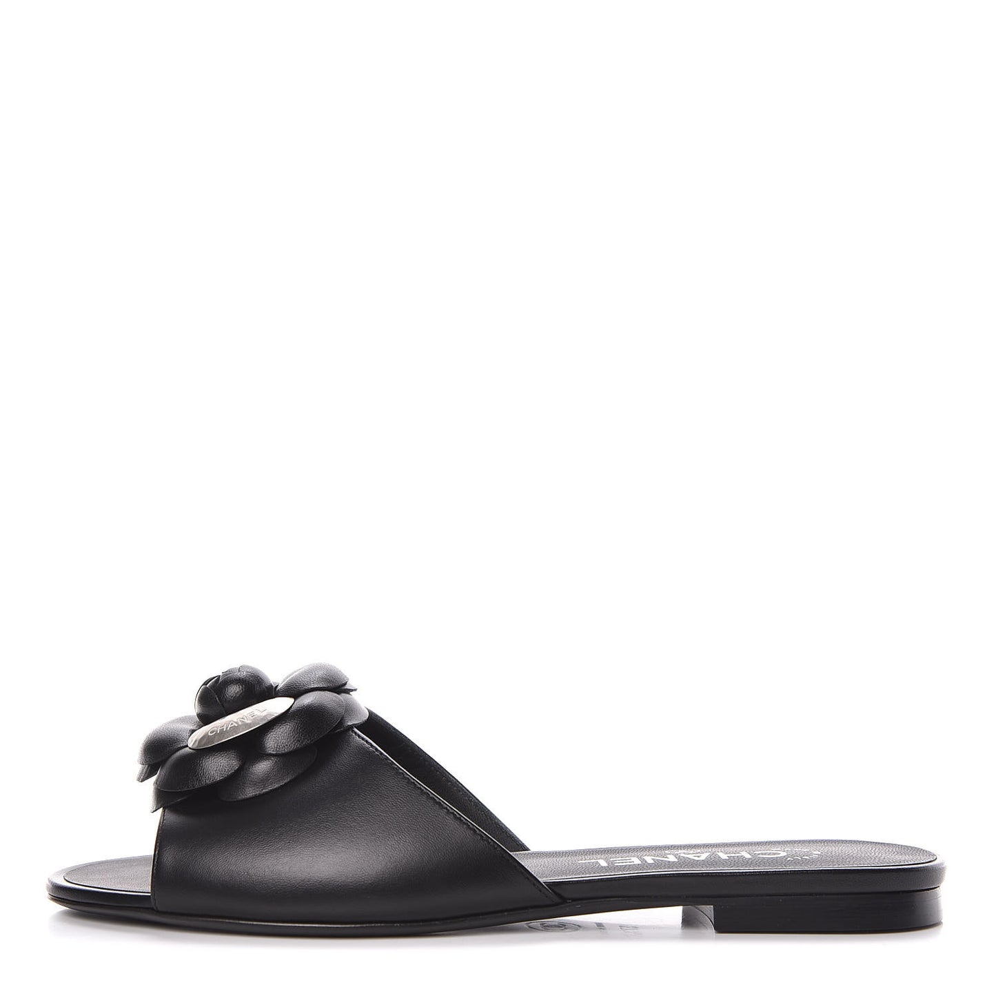 Lambskin Camellia Sandal Mules 37.5 Black