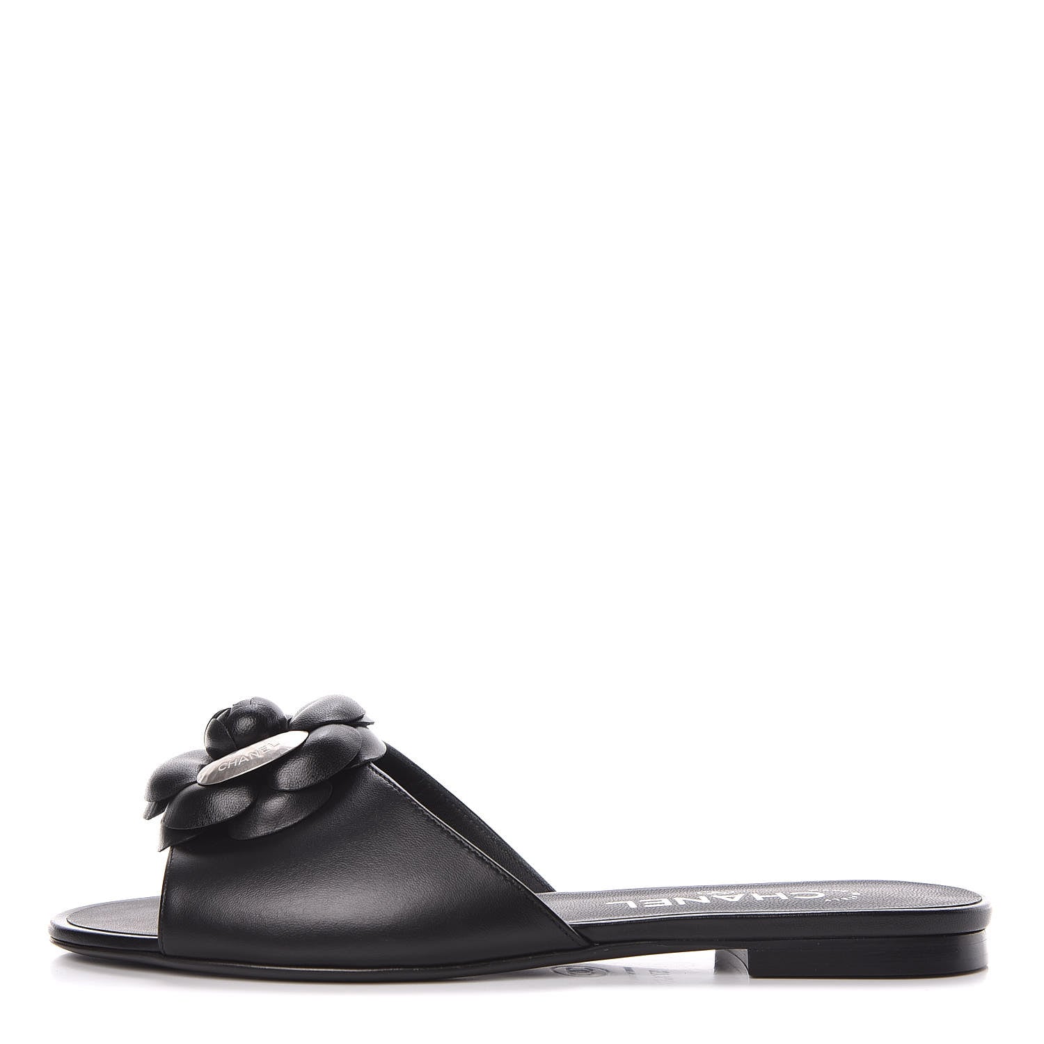 Chanel Lambskin Camellia Sandal Mules 37.5 Black 1 of 9