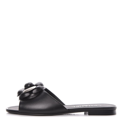 Chanel Lambskin Camellia Sandal Mules 37.5 Black 1 of 9