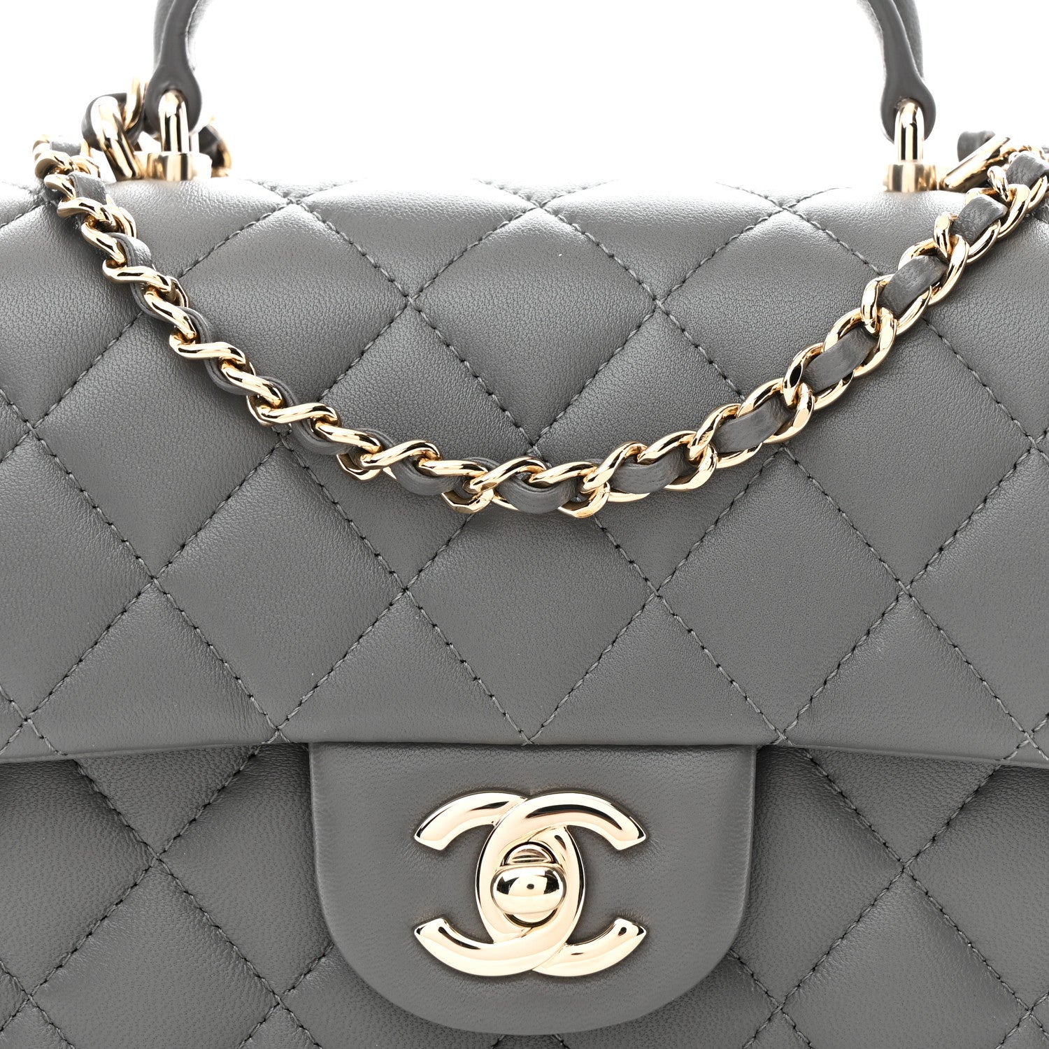 Chanel Lambskin Quilted Mini Top Handle Rectangular Flap Dark Grey
