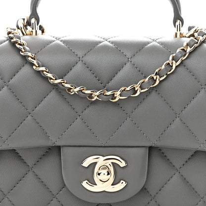 Chanel Lambskin Quilted Mini Top Handle Rectangular Flap Dark Grey 8 of 11