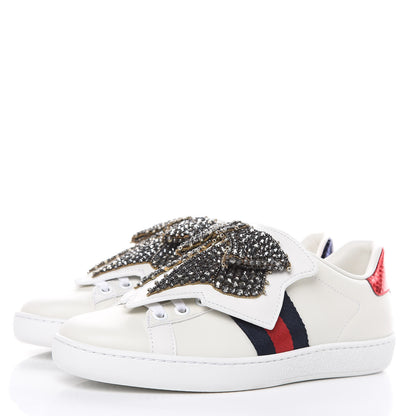 Gucci Calfskin Ayers Web Womens Ace Bow Lace Sneakers 34.5 White 3 of 12