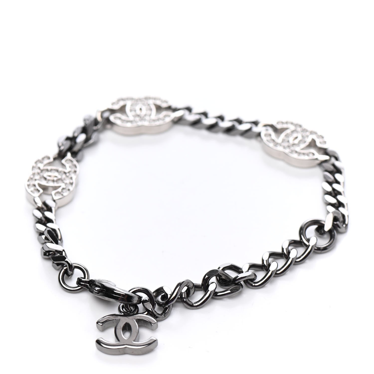 Chanel Crystal CC Chain Bracelet Silver 2 of 3