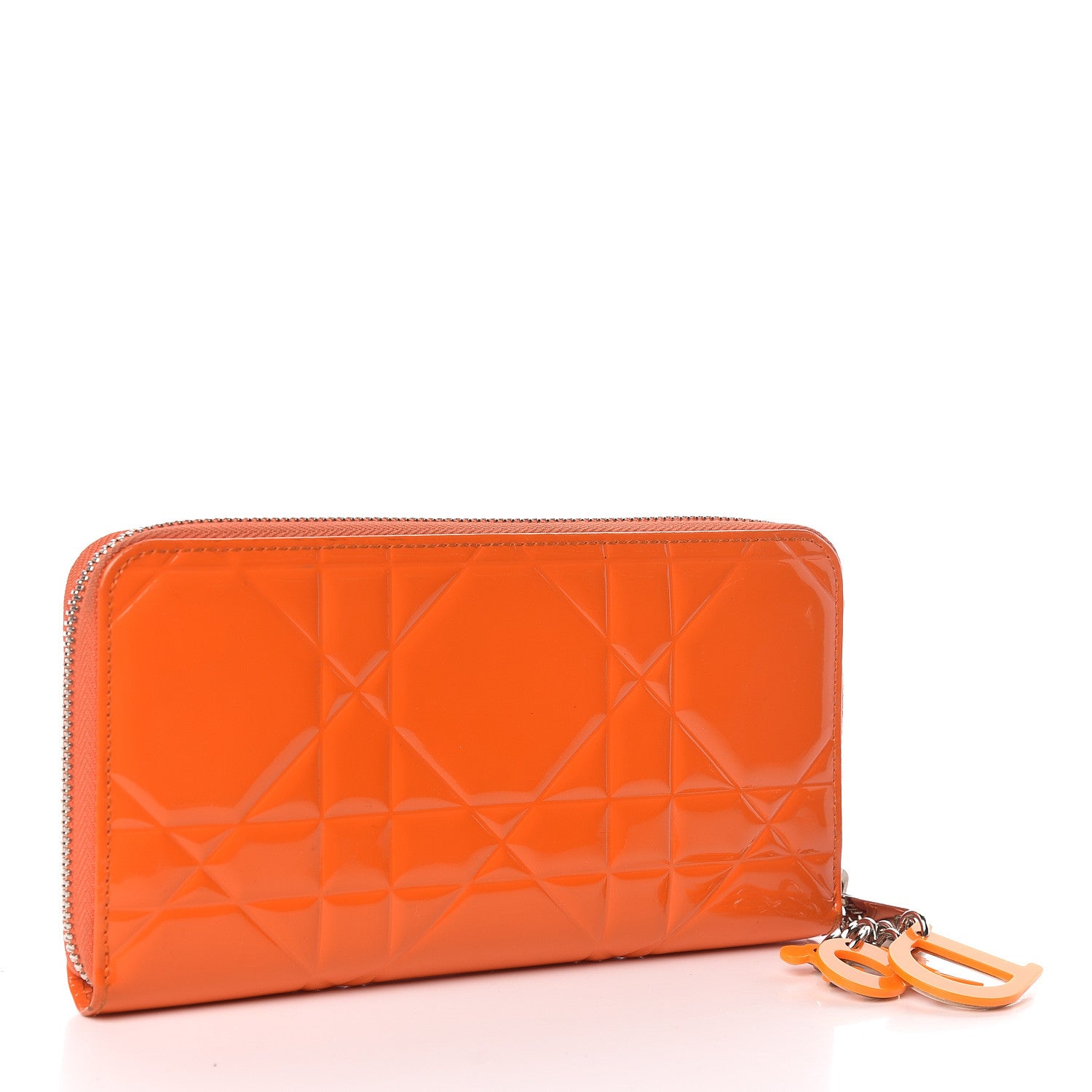 Christian Dior Patent Cannage Zip Around Wallet Orange 3 of 12