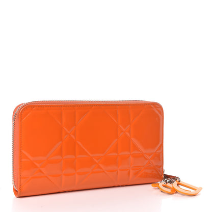 Christian Dior Patent Cannage Zip Around Wallet Orange 3 of 12