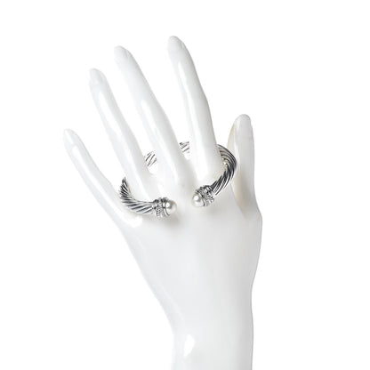 David Yurman Sterling Silver Diamond Pearl 7mm Crossover Bracelet 2 of 4