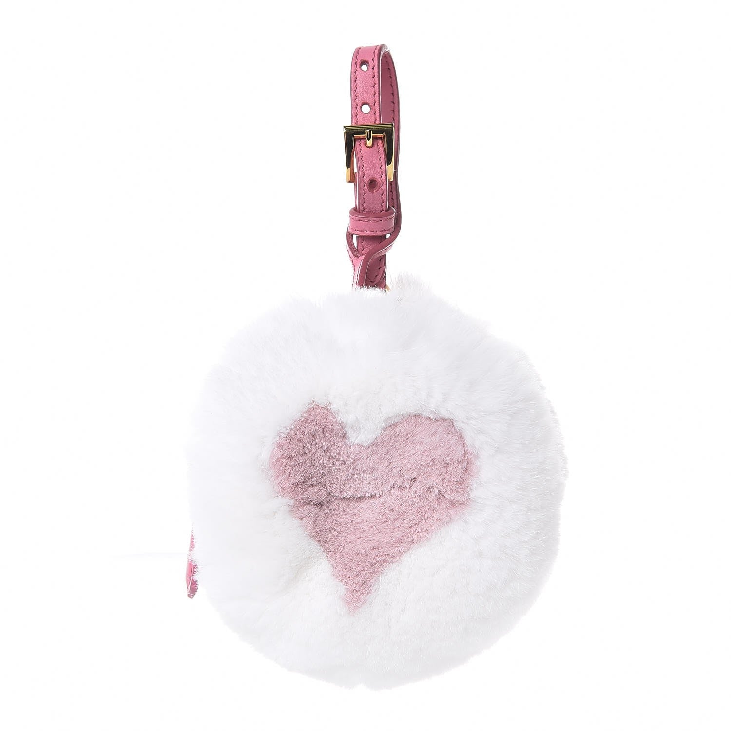 Prada Rabbit Fur Heart Bag Charm White Pink 1 of 4