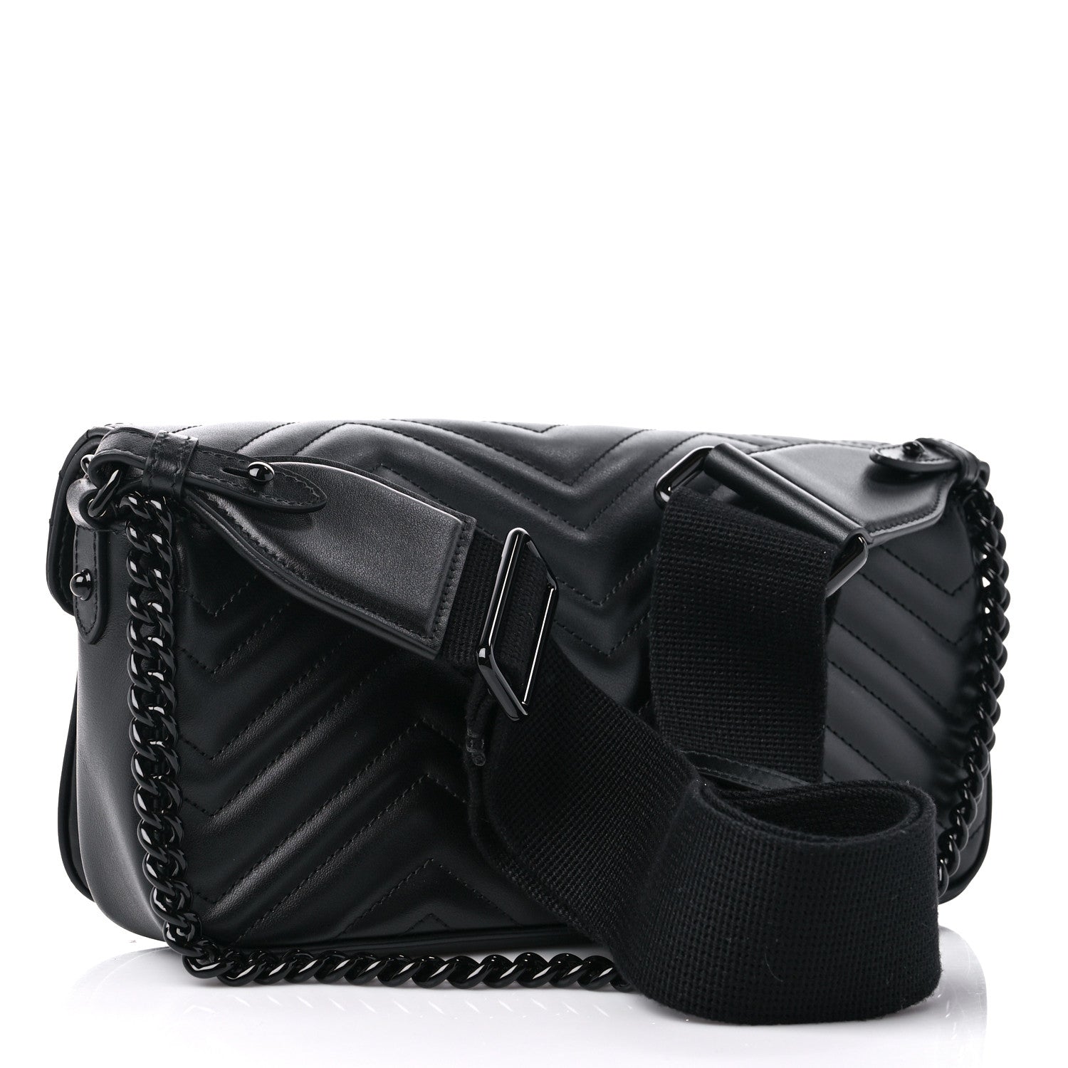 Gucci Calfskin Matelasse Monochrome GG Marmont Crossbody Shoulder Bag Black 3 of 8