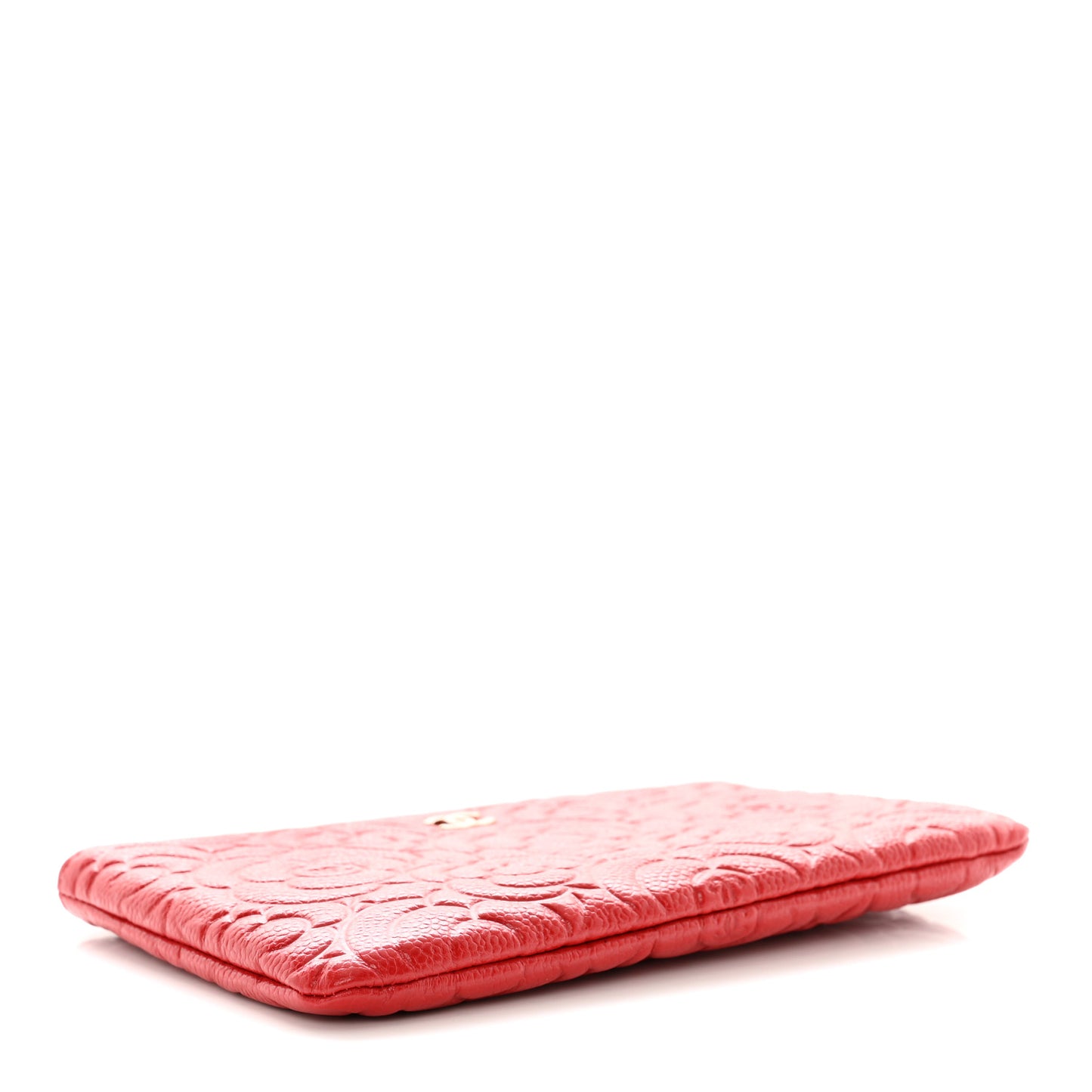 Caviar Camellia Embossed Cosmetic Pouch Red