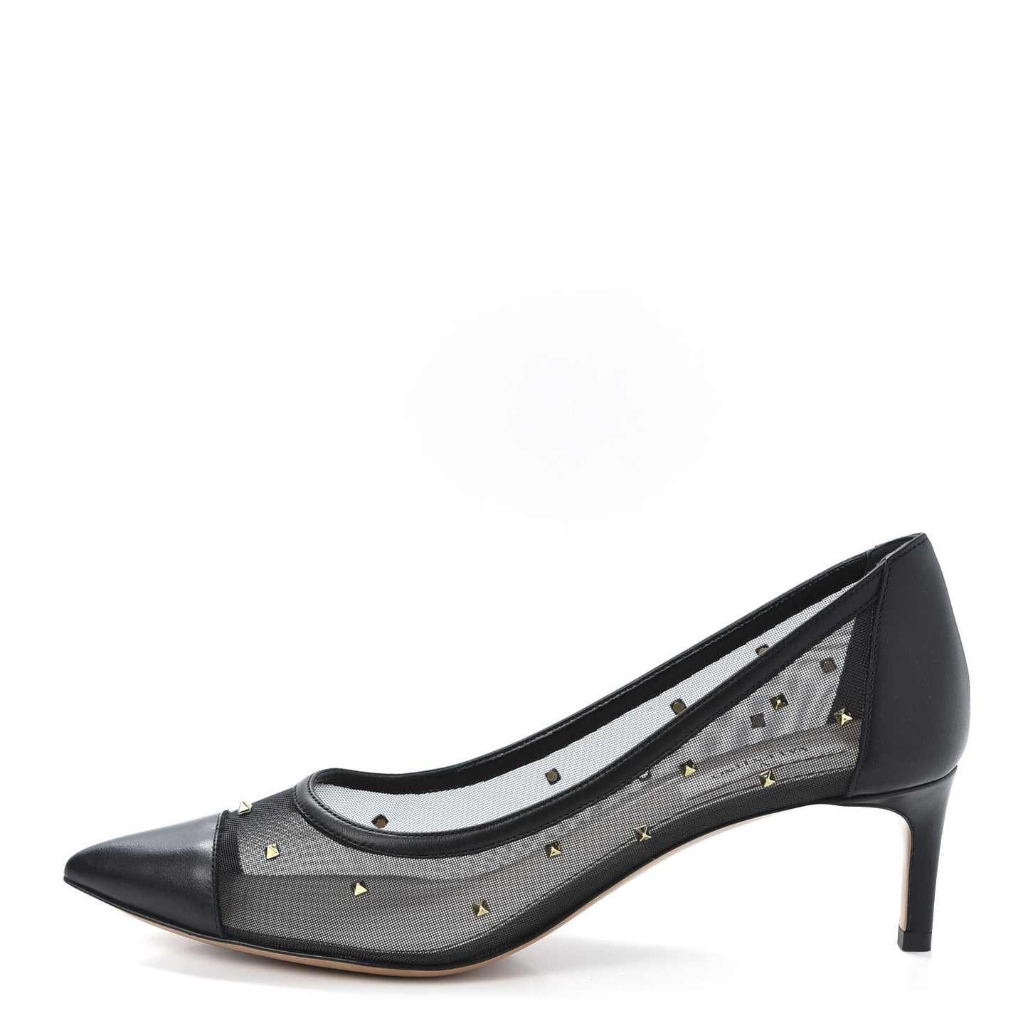 Mesh Embellished Shining Rockstud Low Heel Pumps 38.5 Black