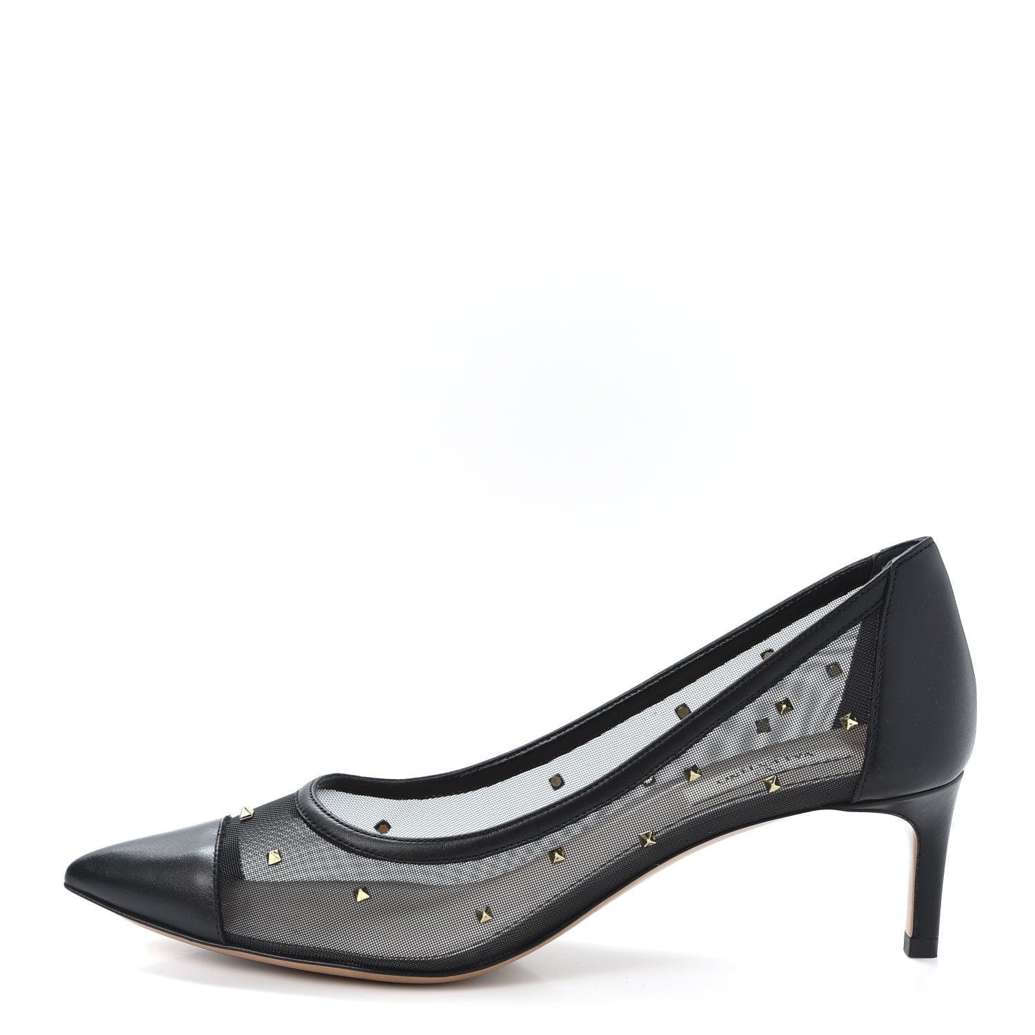 Valentino Garavani Mesh Embellished Shining Rockstud Low Heel Pumps 38.5 Black 1 of 8