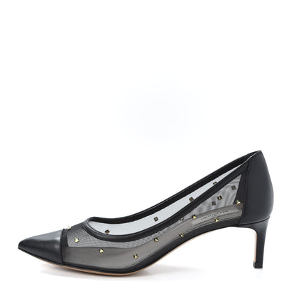 Valentino Garavani Mesh Embellished Shining Rockstud Low Heel Pumps 38.5 Black 1 of 8