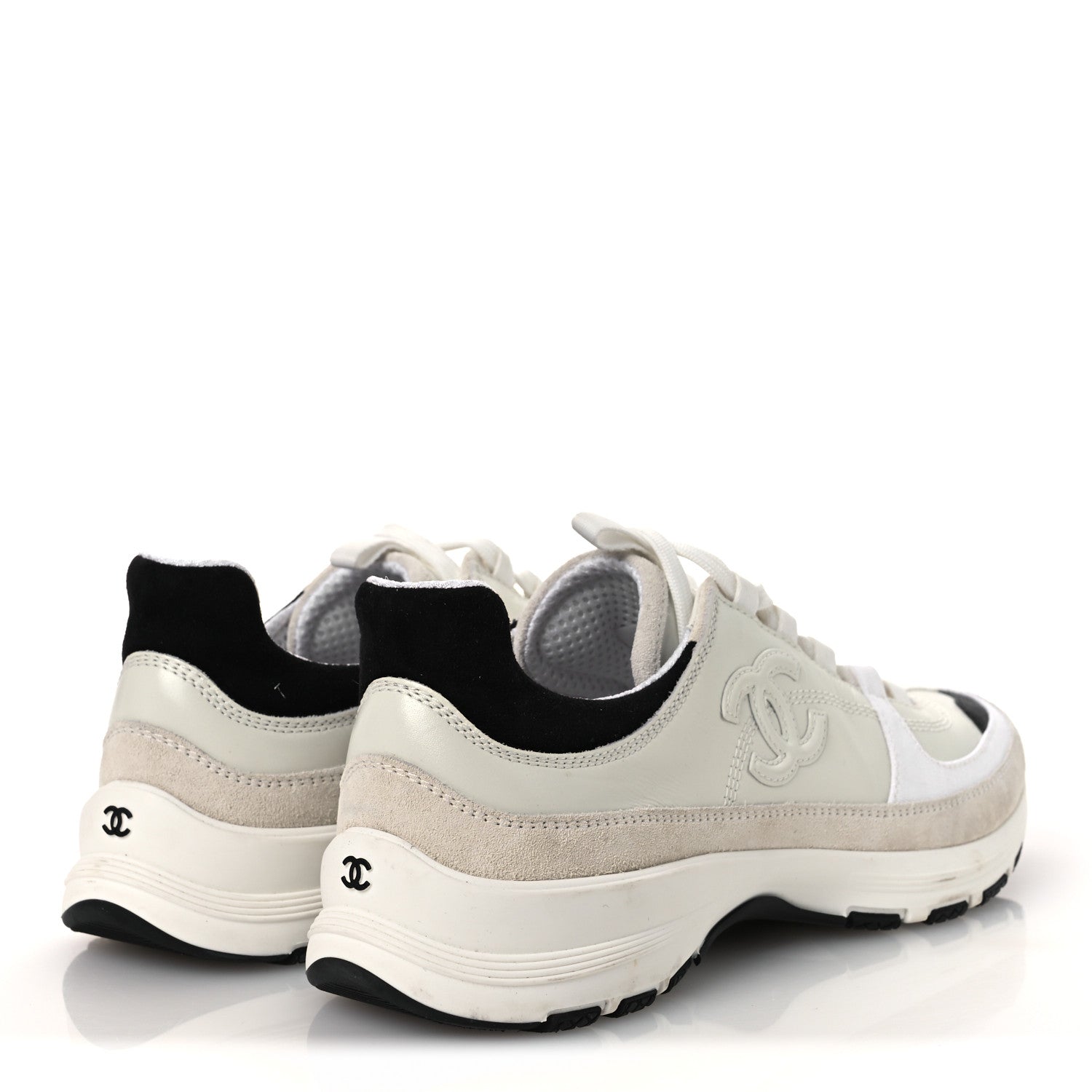 Chanel Calfskin Suede CC Womens Sneakers 39.5 White Black 5 of 11