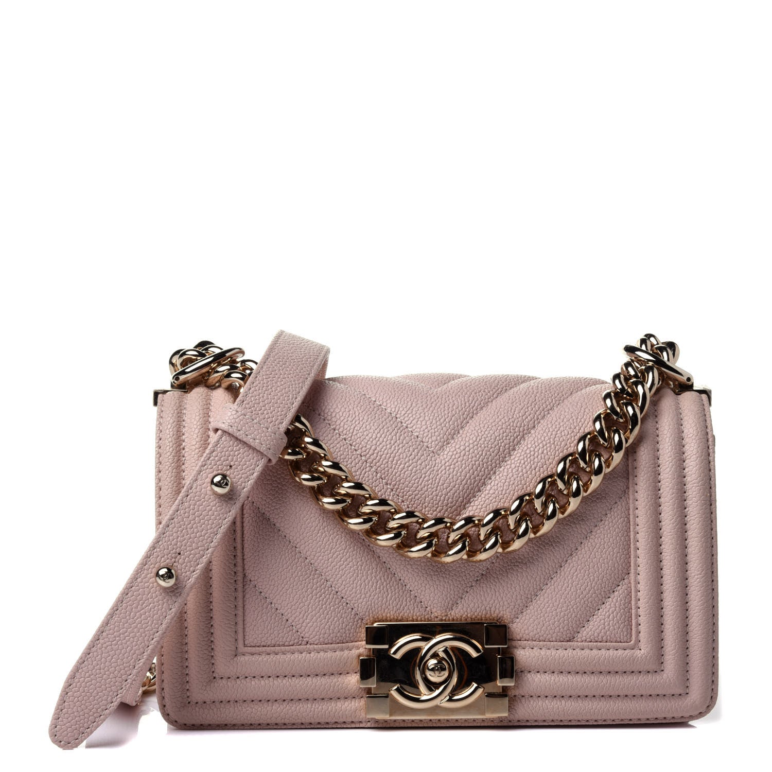Chanel Caviar Chevron Quilted Small Boy Flap Nude 1 of 5
