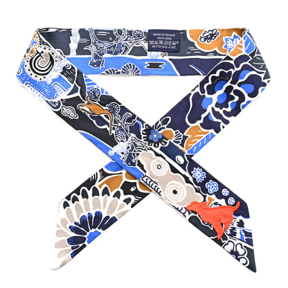 Hermes Silk Bingata Sticker Twilly Marine Tabac Bleu Vif 1 of 5