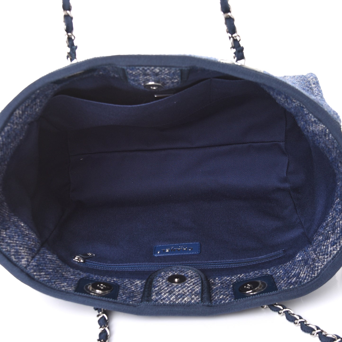 Mixed Fibers Calfskin Small Deauville Tote Blue
