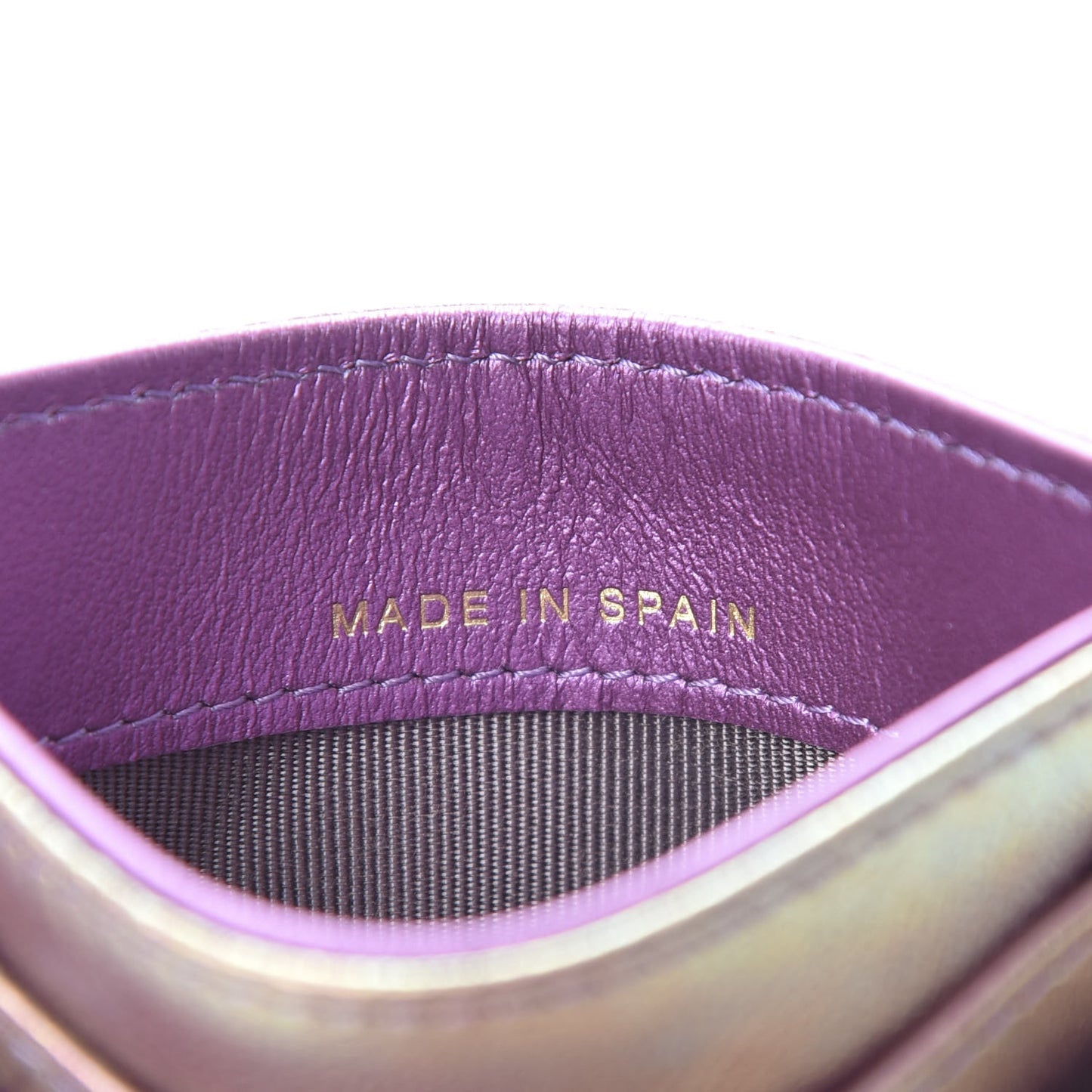 Iridescent Lambskin Quilted Card Holder Purple