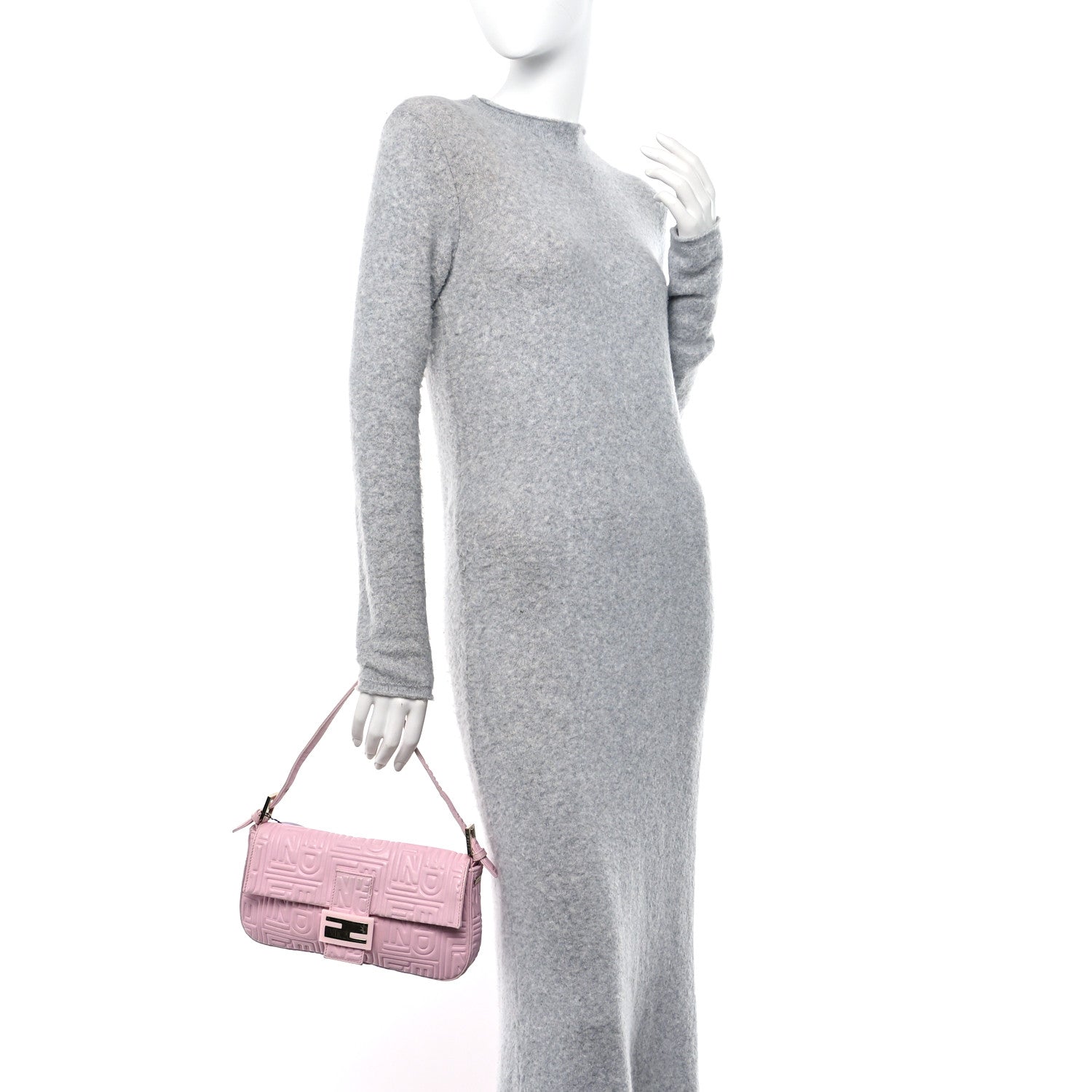 Fendi Nappa Logo Embossed Baguette Pink 2 of 14