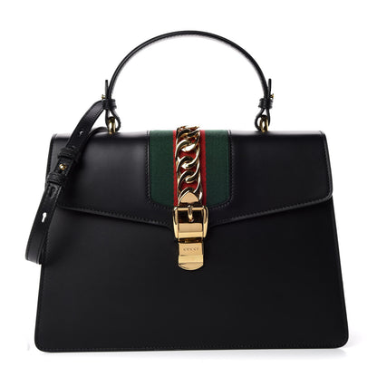 Gucci Calfskin Medium Sylvie Top Handle Bag Black 1 of 9