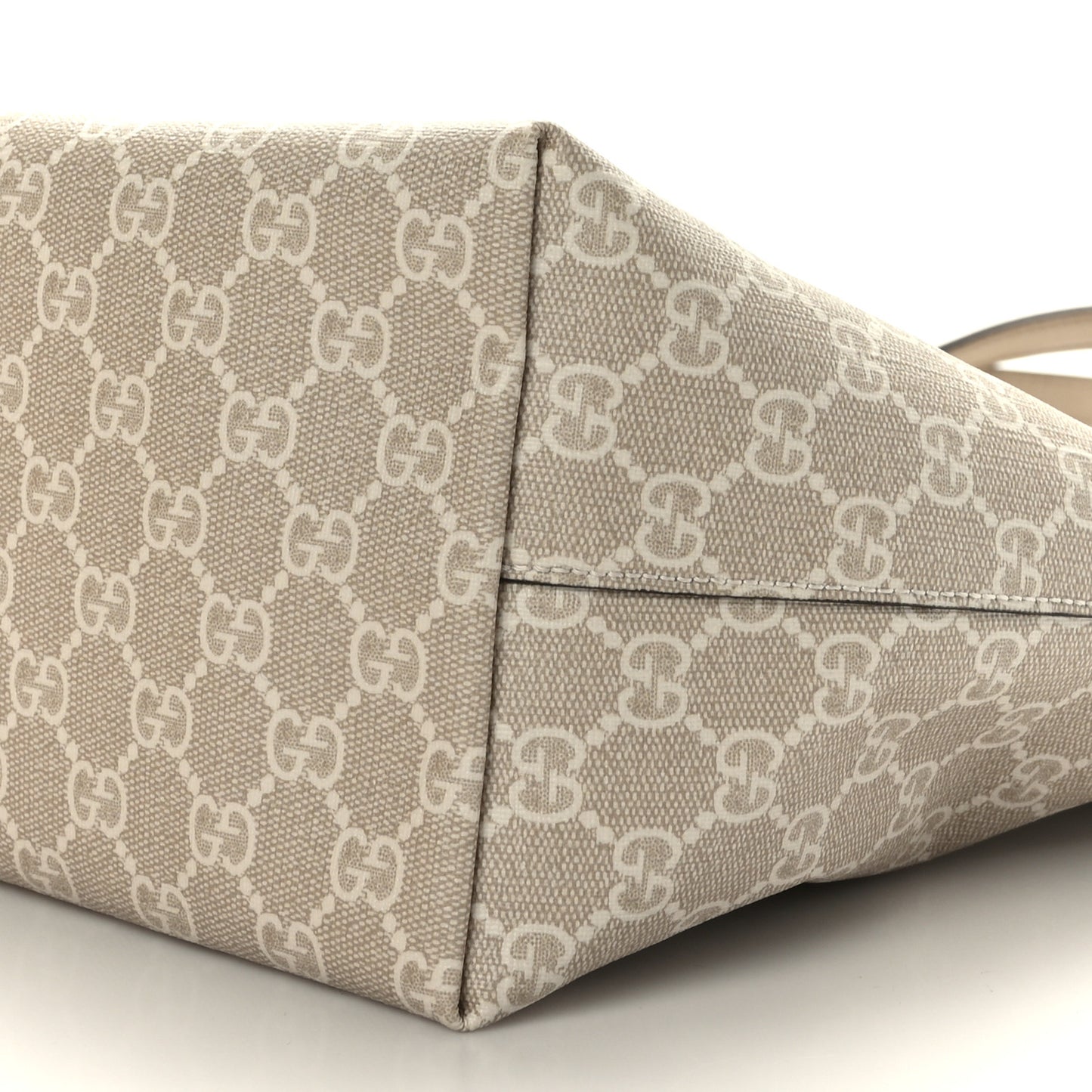 GG Supreme Monogram Textured Dollar Calfskin Web Medium Ophidia Shopping Tote Beige Mystic White Oatmeal