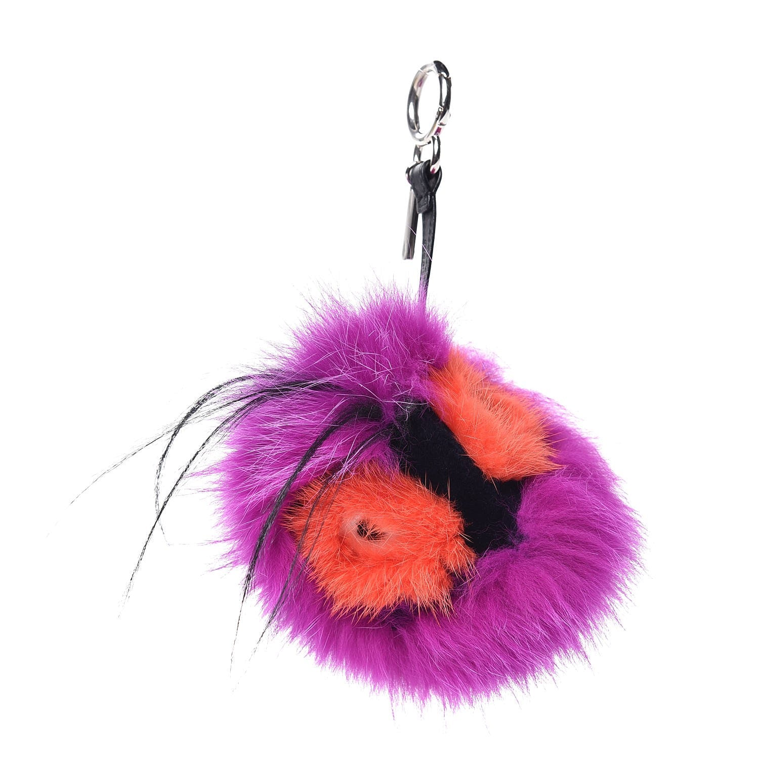 Fendi Fox Mink Goat Fur Oret Monster Bag Bug Charm Orchid Black 4 of 6