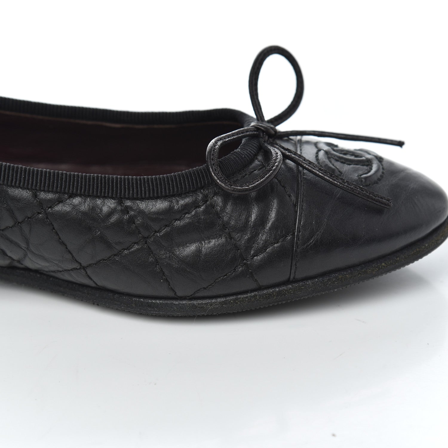 Chanel Aged Calfskin Quilted CC Cap Toe Ballerina Flats 36 Black 15 of 23