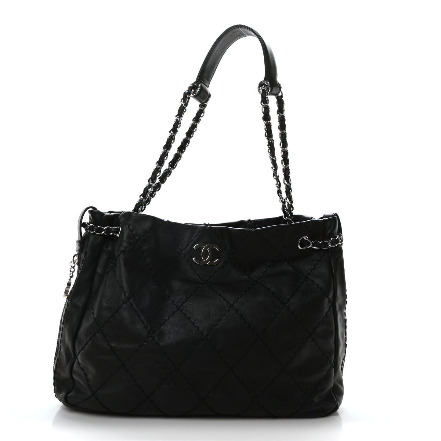 Lambskin Stitched Expandable Tote Black