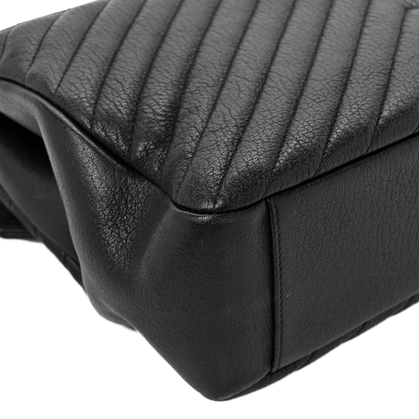 Sheepskin Matelasse Chevron Monogram Large College Satchel Black