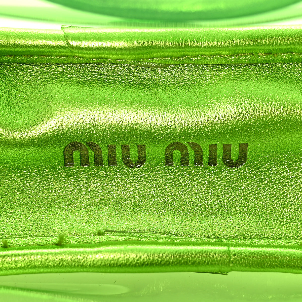 Miu Miu Metallic Nappa Plexi Vinyl Mini Top Handle Crossbody Felce Mordore 6 of 10