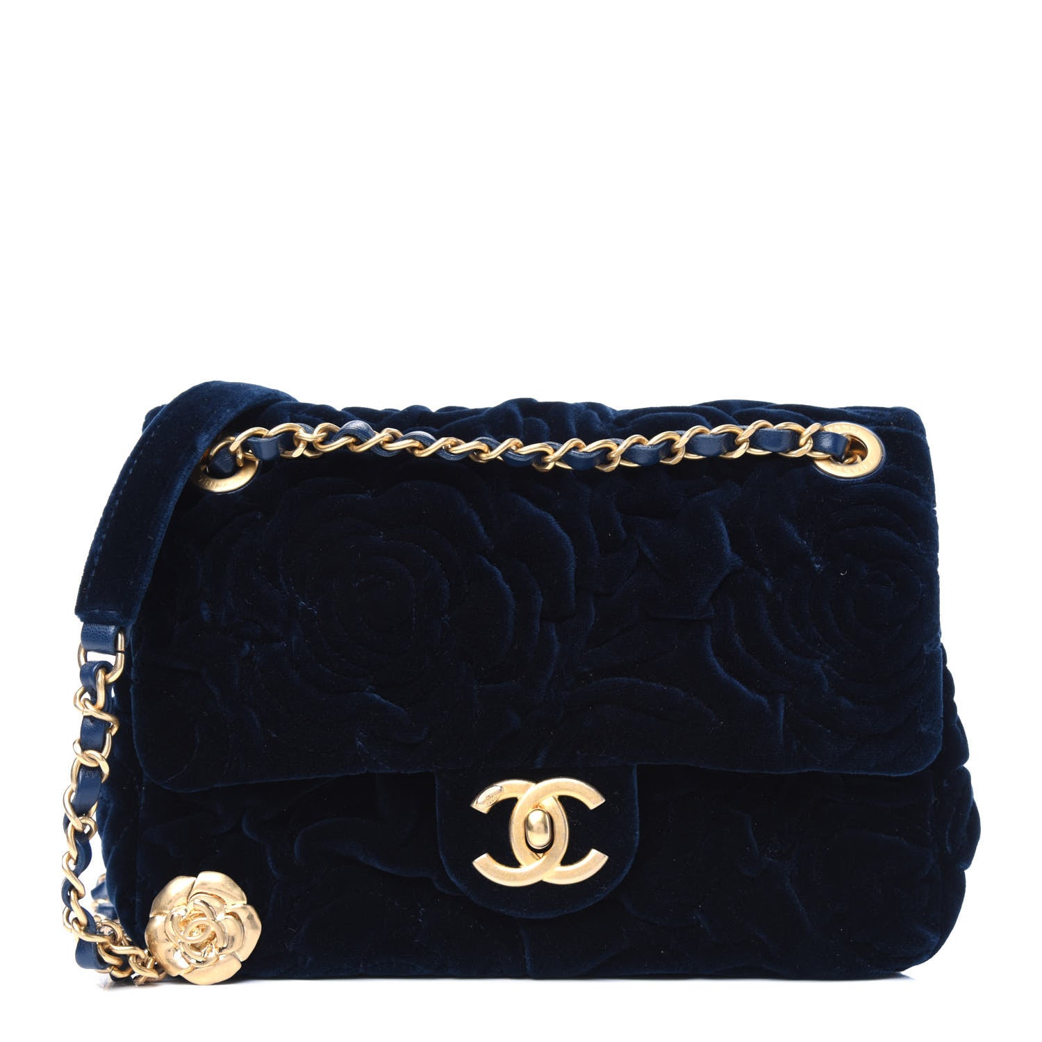 Chanel Velvet Camellia Embossed Mini Square Flap Blue 1 of 4