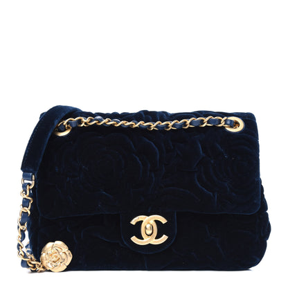 Chanel Velvet Camellia Embossed Mini Square Flap Blue 1 of 4