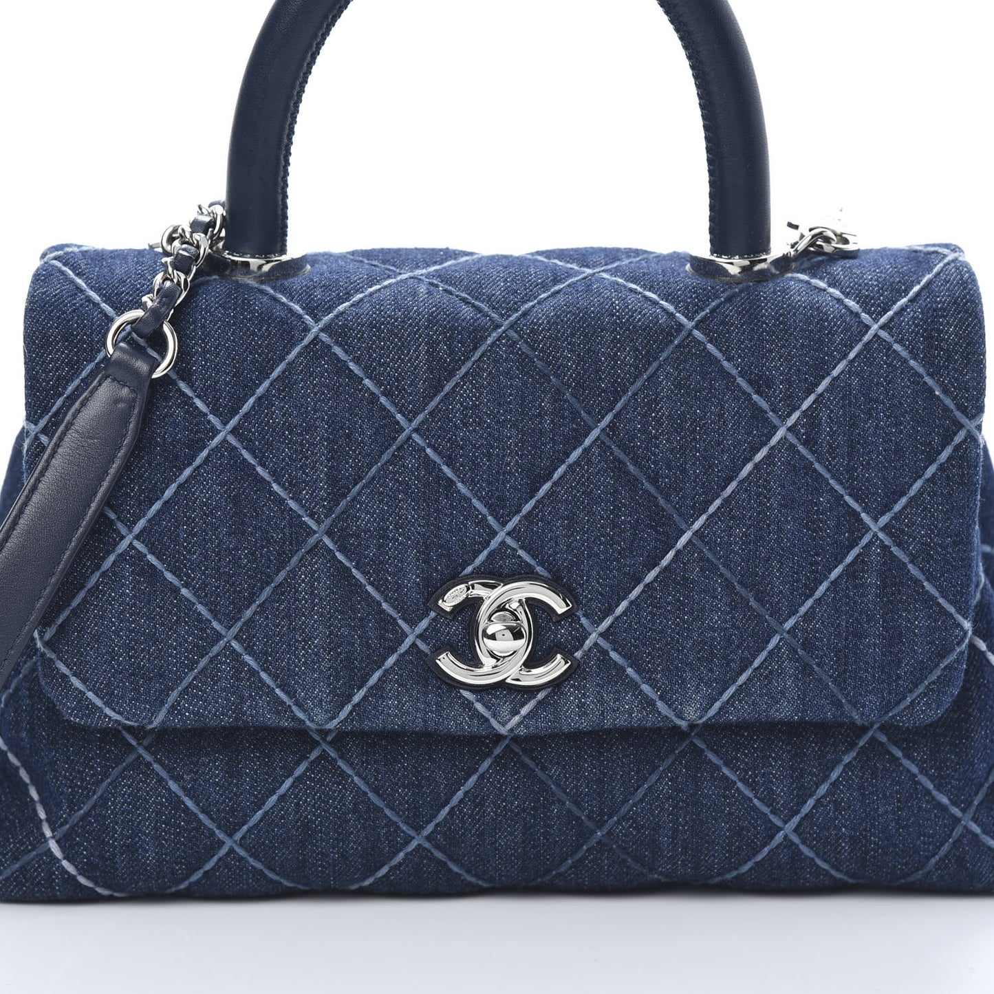 Denim Quilted Mini Coco Handle Flap Blue