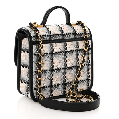 Chanel Tweed Calfskin School Memory Mini Top Handle Flap Ecru Grey Beige Black 3 of 10