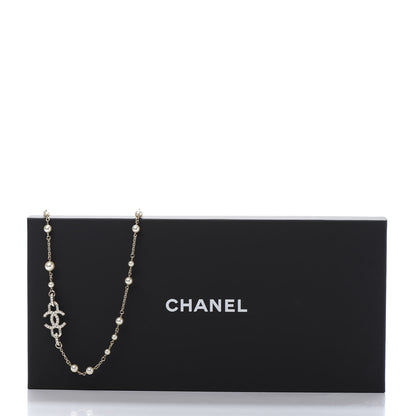 Chanel Graduated Pearl Crystal CC Long Necklace Gold Pearly White 6 of 6