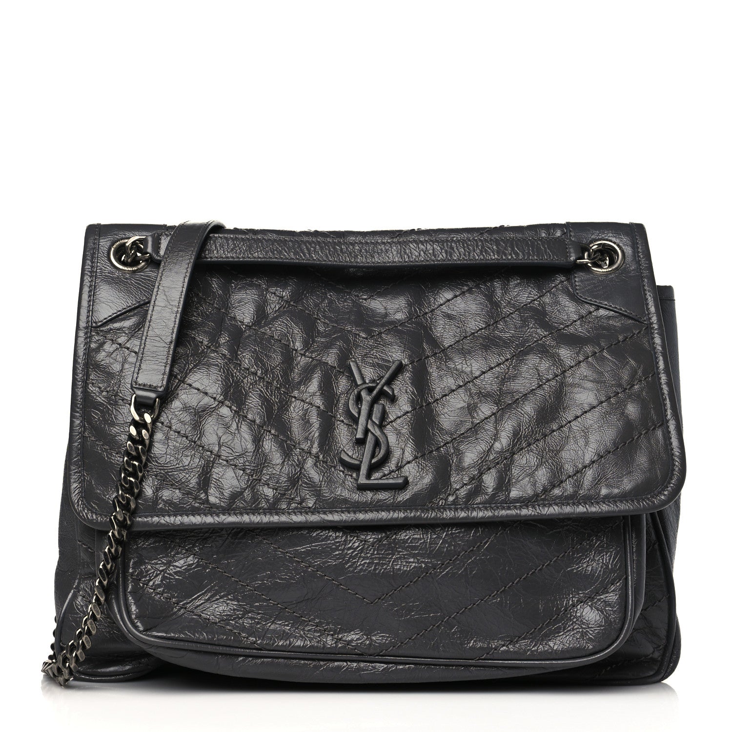 Saint Laurent Crinkled Calfskin Matelasse Monogram Large Niki Chain Satchel Asphalt 1 of 10