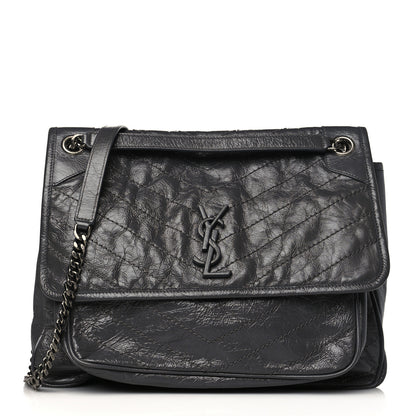Saint Laurent Crinkled Calfskin Matelasse Monogram Large Niki Chain Satchel Asphalt 1 of 10