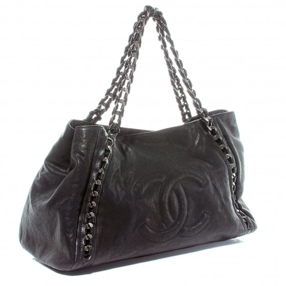 Leather Modern Chain Large Tote Black