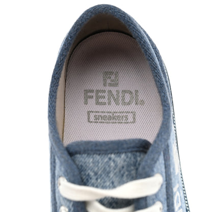 Fendi Denim Logo Rose Embroidered Womens Domino Low Top Sneakers 36 Denim White 7 of 8