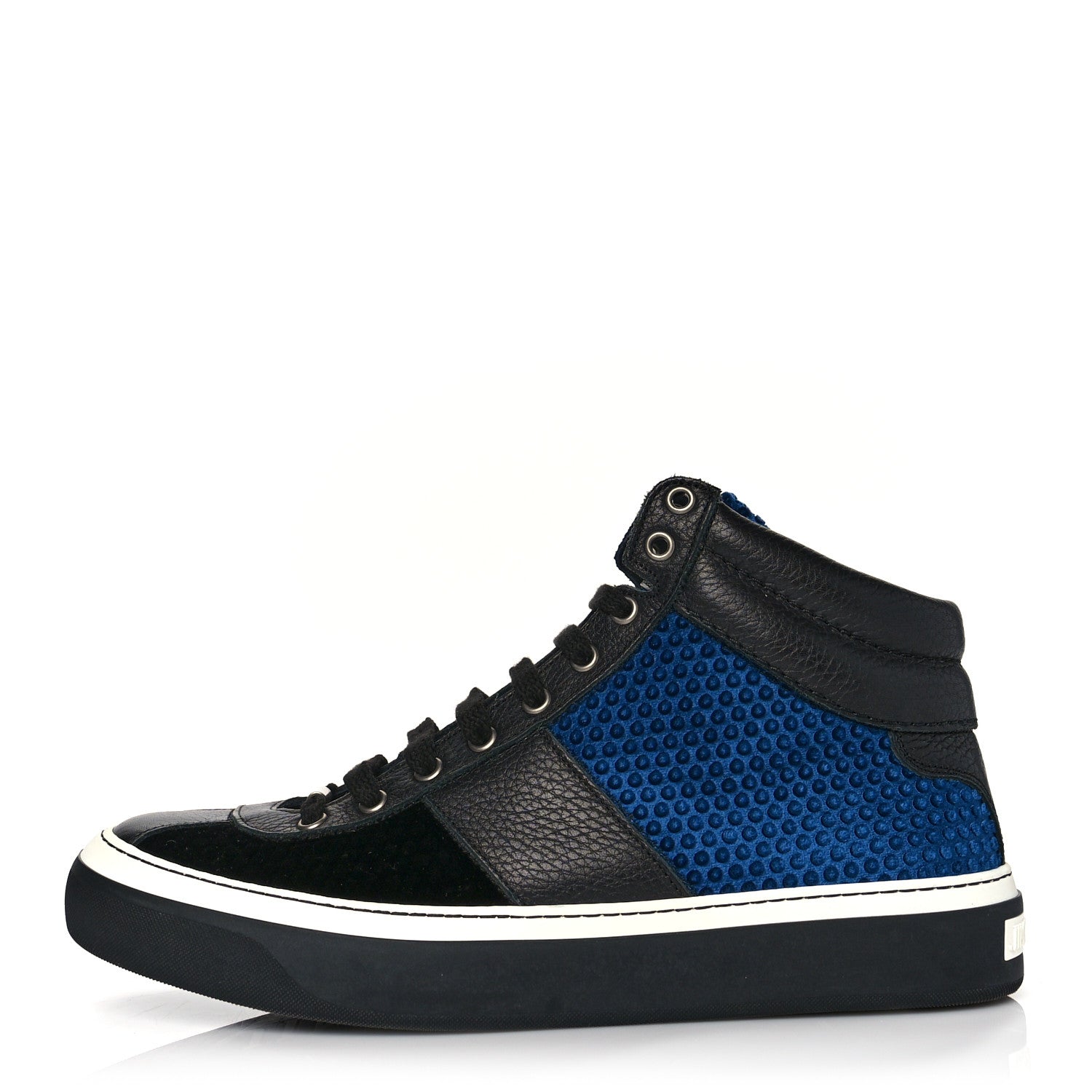 Jimmy Choo Calfskin Suede Studded Mens High Top Sneaker 42 Black Blue 1 of 8