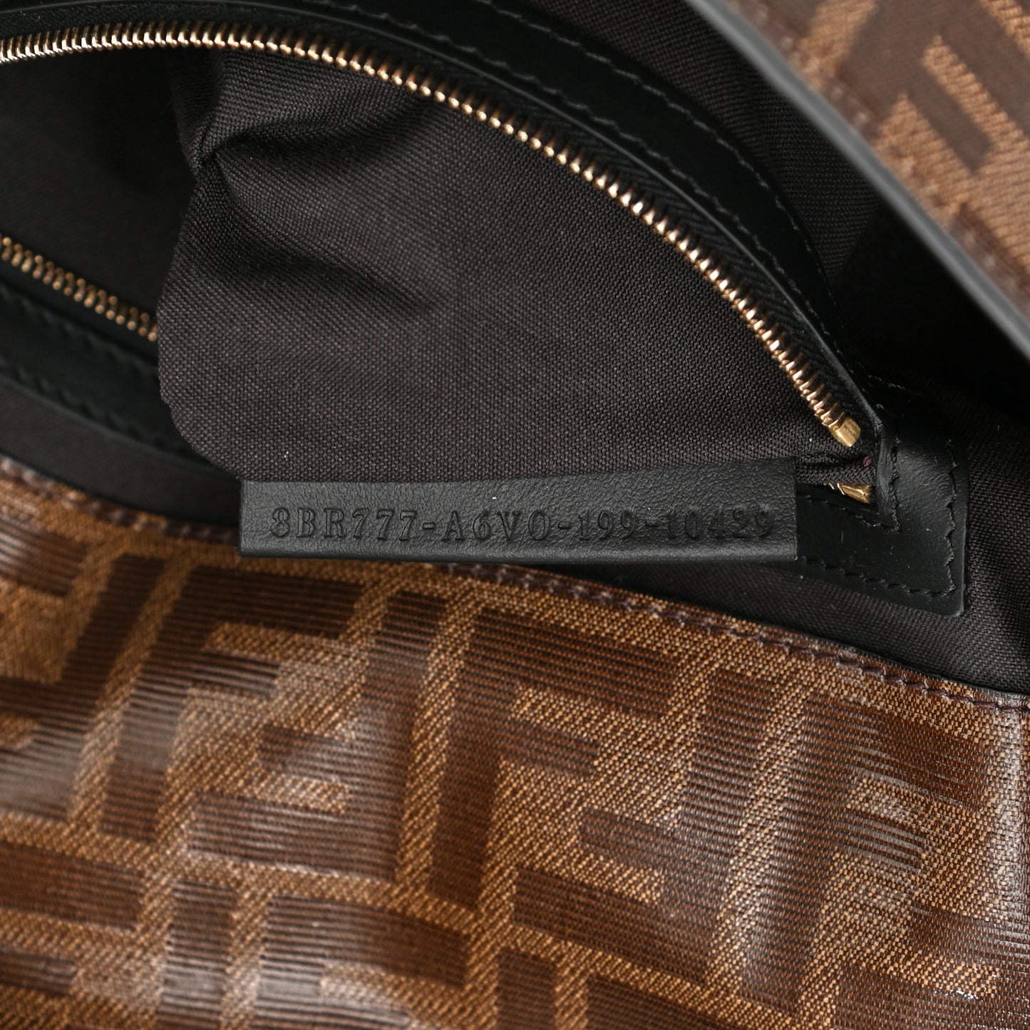 Glazed Fabric Vitello Century FF 1974 Large Baguette Cage Mogano Panna Black