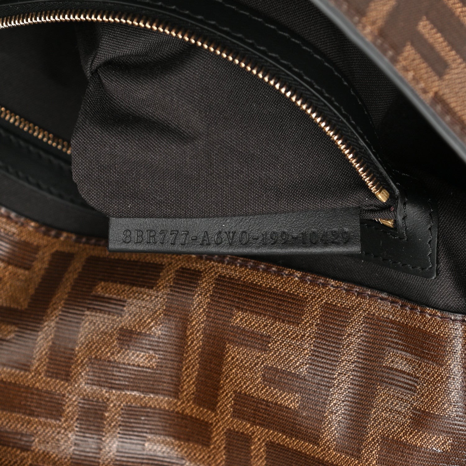 Fendi Glazed Fabric Vitello Century FF 1974 Large Baguette Cage Mogano Panna Black 7 of 10