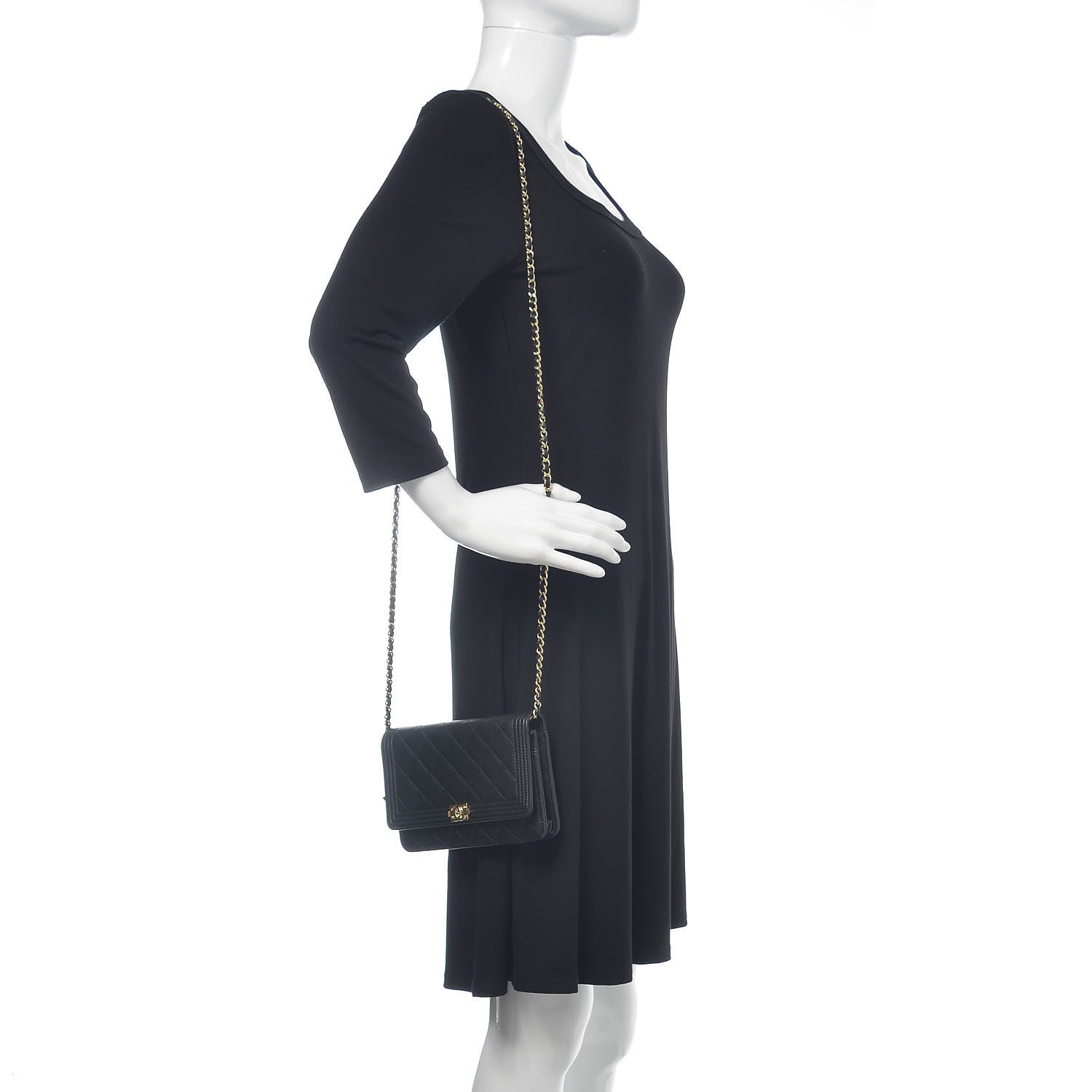 Chanel Caviar Quilted Boy Wallet On Chain WOC Black 2 of 16