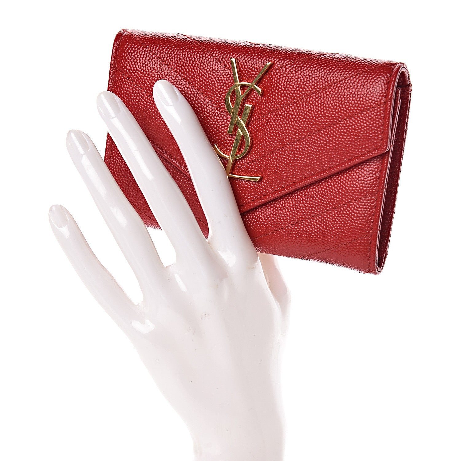 Saint Laurent Grain De Poudre Matelasse Chevron Small Monogram Envelope Wallet Bandana Red 2 of 7
