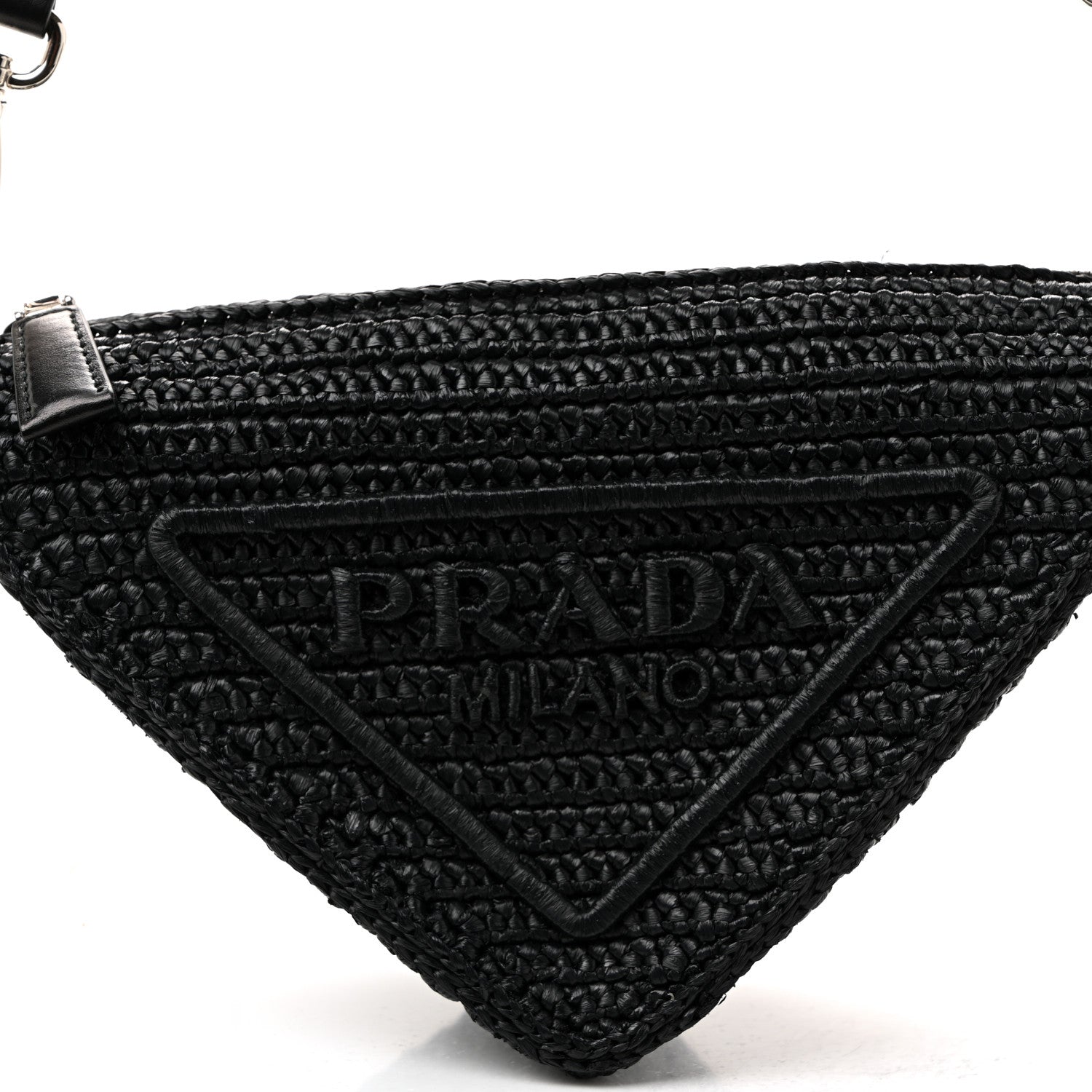 Prada Yarn Raffia Effect Crochet Triangle Shoulder Bag Black 9 of 12